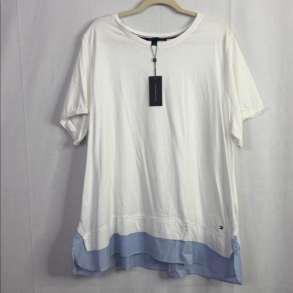 Tommy Hilfiger White Blue Striped Layered Look Short Sleeve T-Shirt
